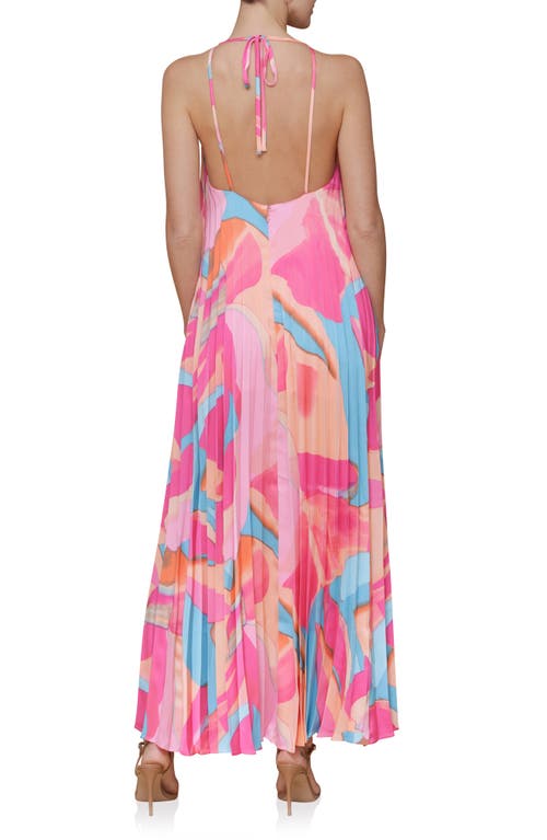 Avec Les Filles Print Satin Maxi Halter Dress In Pink