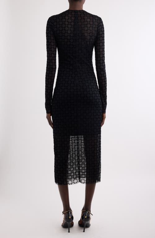 Givenchy Monogram 72 Glitter Flocked Long Sleeve Mesh Dress In Black/silvery