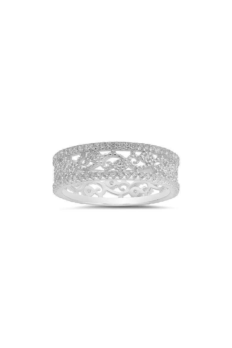 Vintage Floral Cubic Zirconia Eternity Ring, Main, color, SILVER