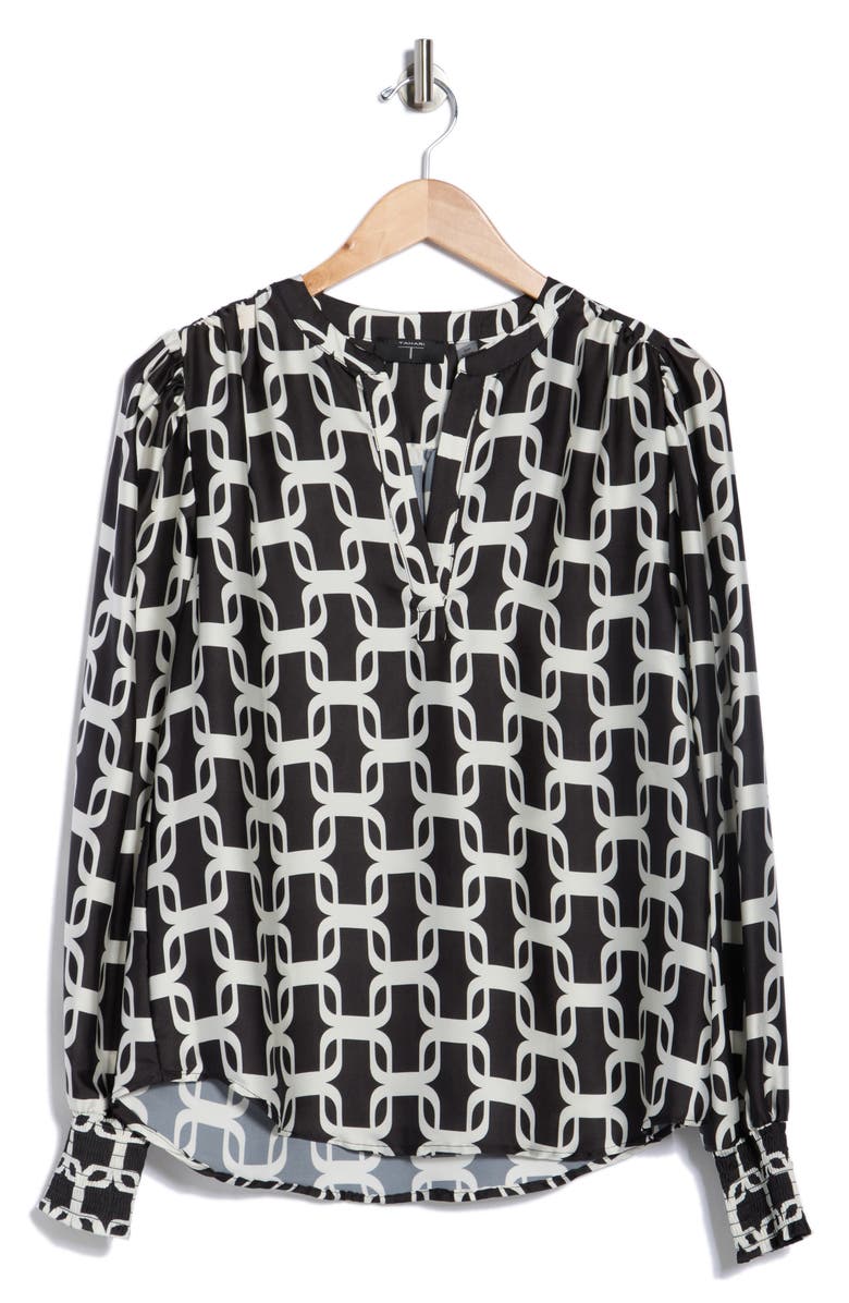 T Tahari Long Sleeve Split Neck Top, Alternate, color, 