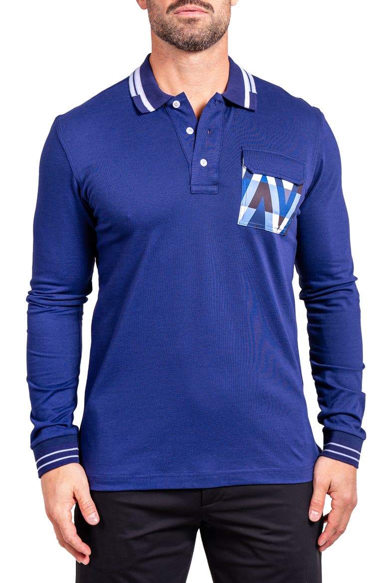Ascension 0080 Tipped Long Sleeve Polo, Main, color, BLUE