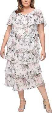 SL FASHIONS Tiered Floral Shimmer Midi Dress