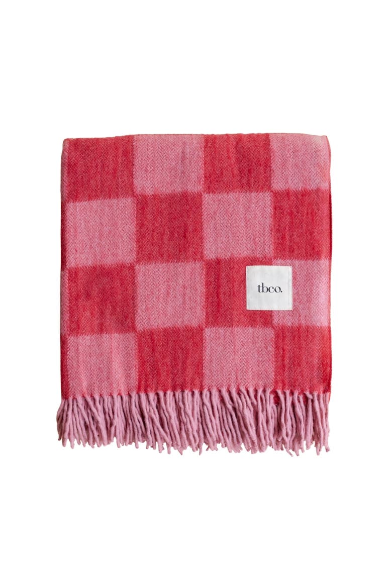 Recycled Wool Checkered Throw Blanket, Main, color, Pink & Red Checkerboard