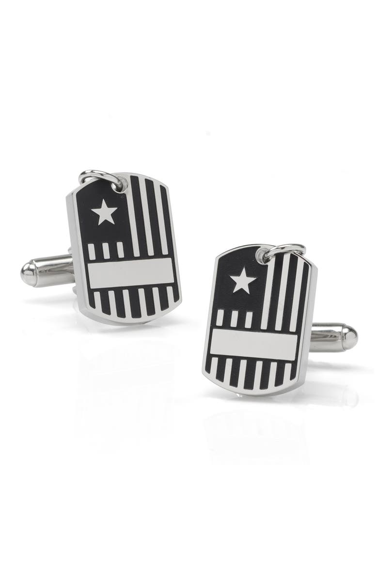 Antiqued Silver Military Tag Cuff Links, Alternate, color, SILVER