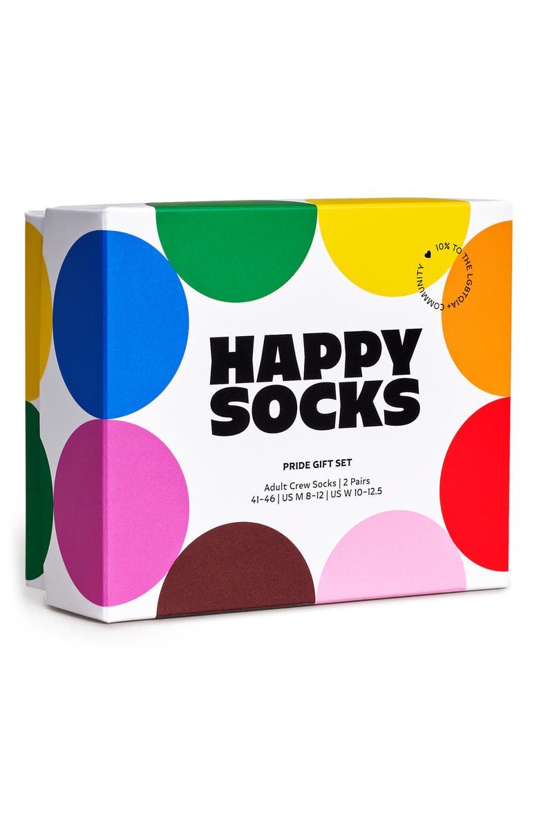 Happy Socks Pride 2-Pack Crew Socks Gift Box, Alternate, color, White