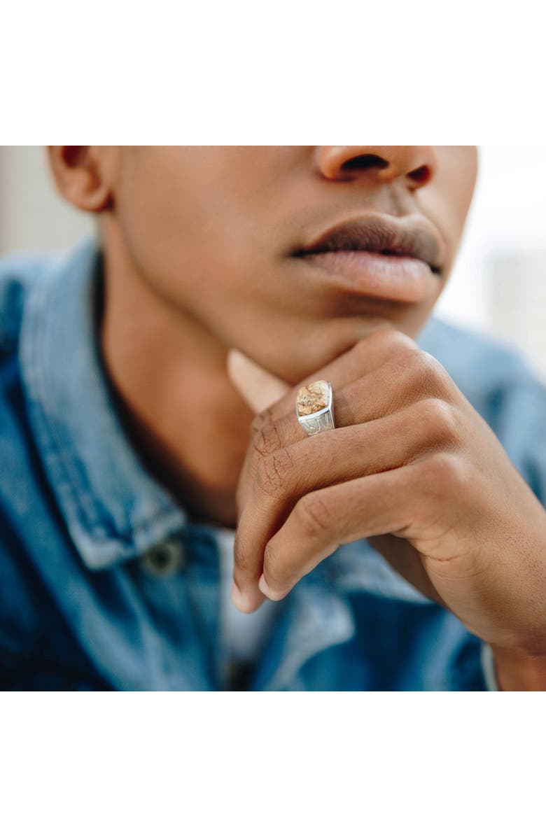 LuvMyJewelry Brown Picasso Jasper Sterling Silver Men Signet Ring, Alternate, color, Silver