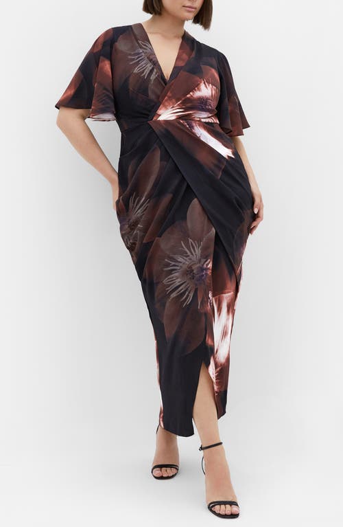 Shop City Chic Braelynn Floral Flutter Sleeve Maxi Dress In Black/sueded Rose