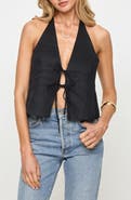 LSPACE April Tie Front Halter Linen Cover-Up Top