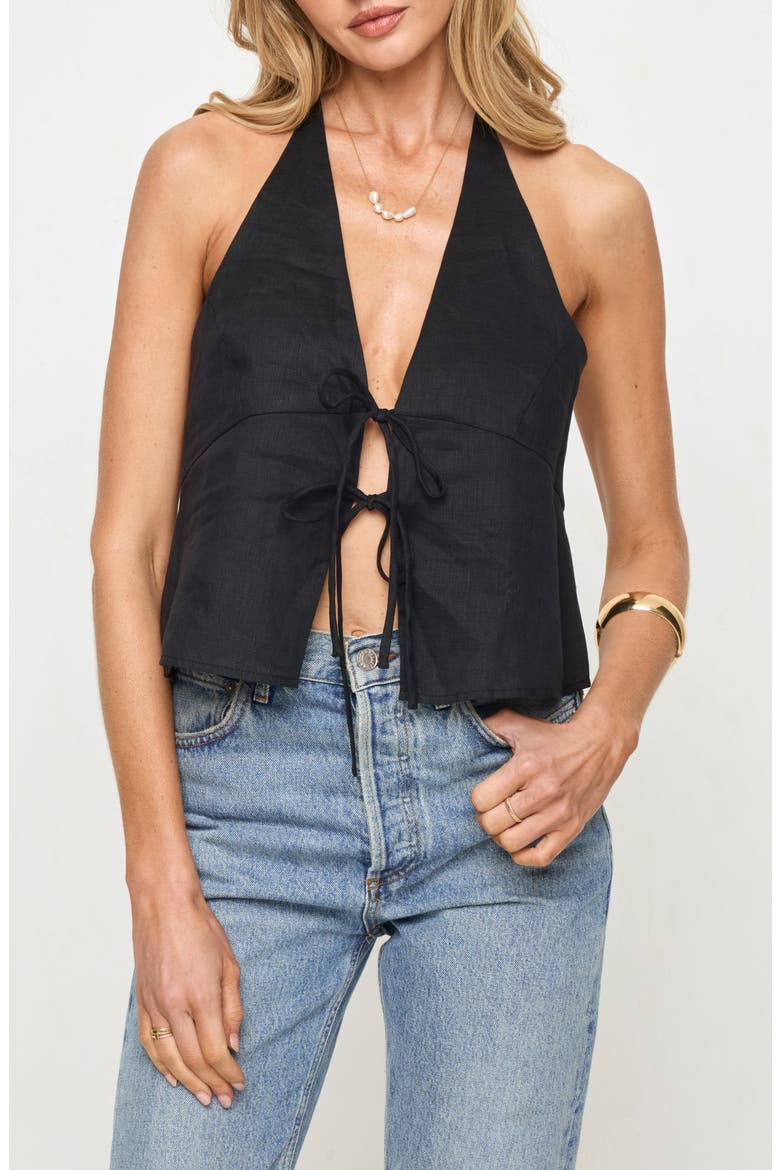 April Tie Front Halter Linen Cover-Up Top video