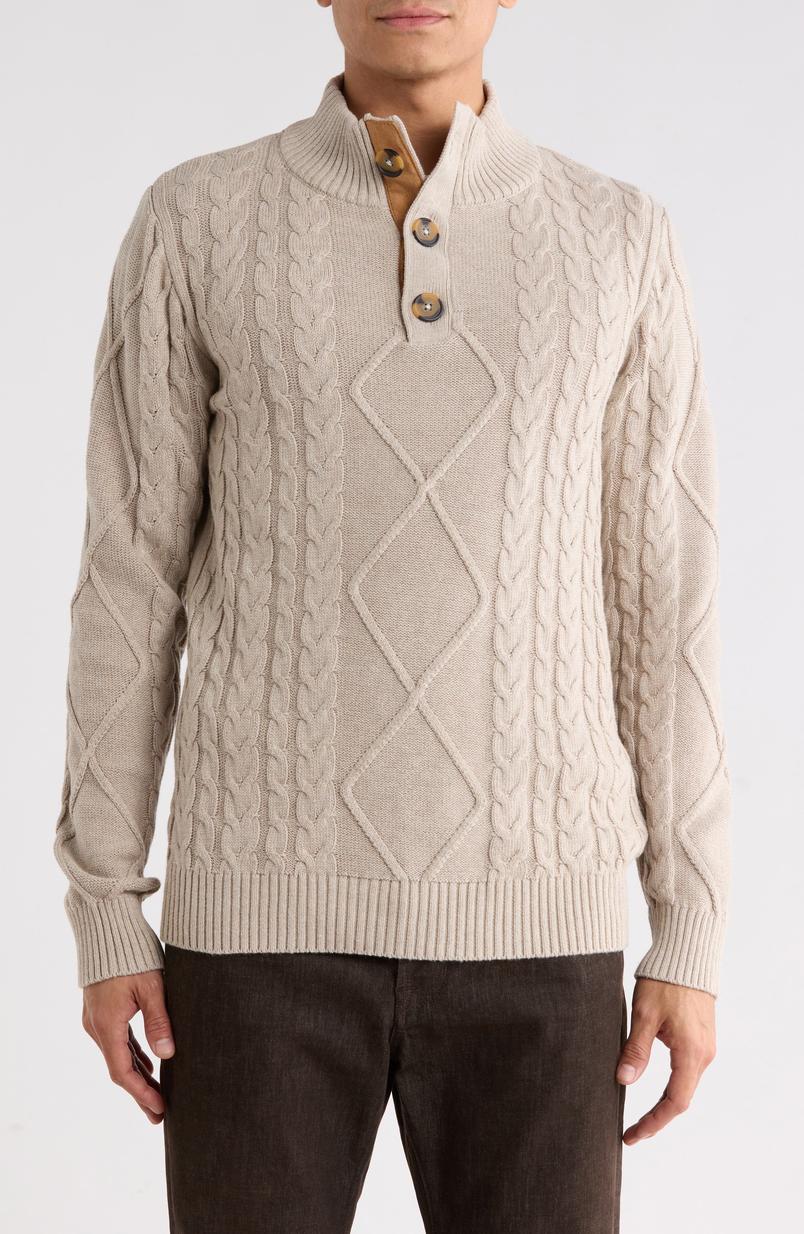 Mock Neck Cable Knit Cotton Sweater