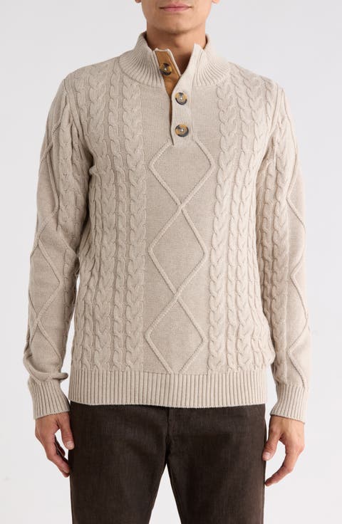 Mock Neck Cable Knit Cotton Sweater