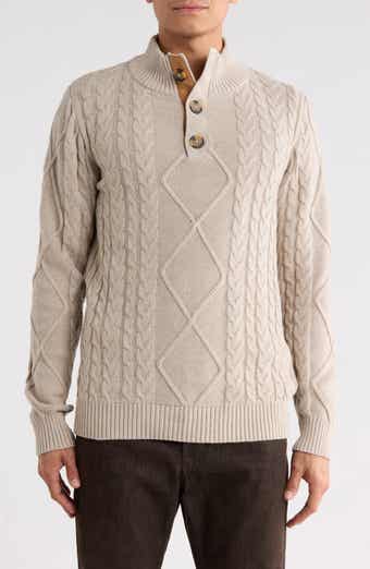 Mock Neck Cable Knit Cotton Sweater