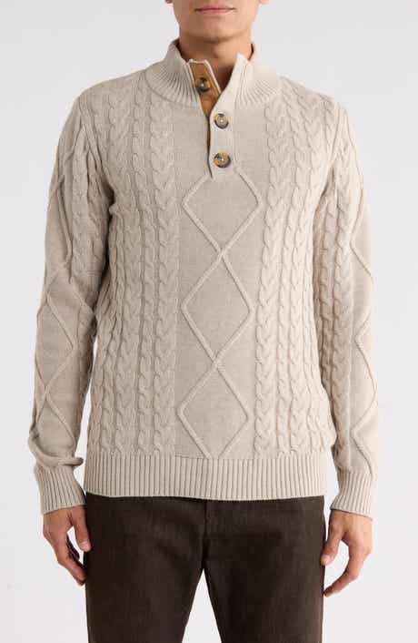 Mock Neck Cable Knit Cotton Sweater