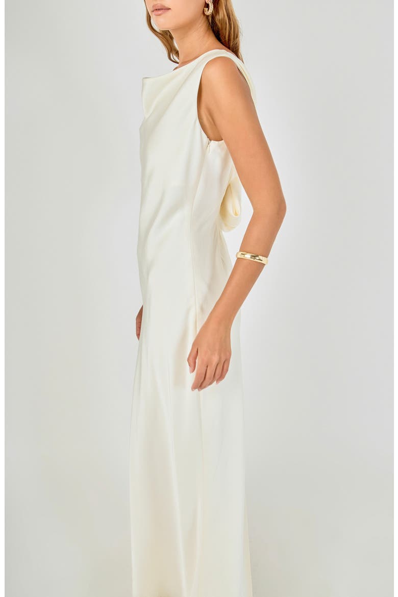 Cowl Neck Satin Maxi Gown, Alternate, color, IVORY
