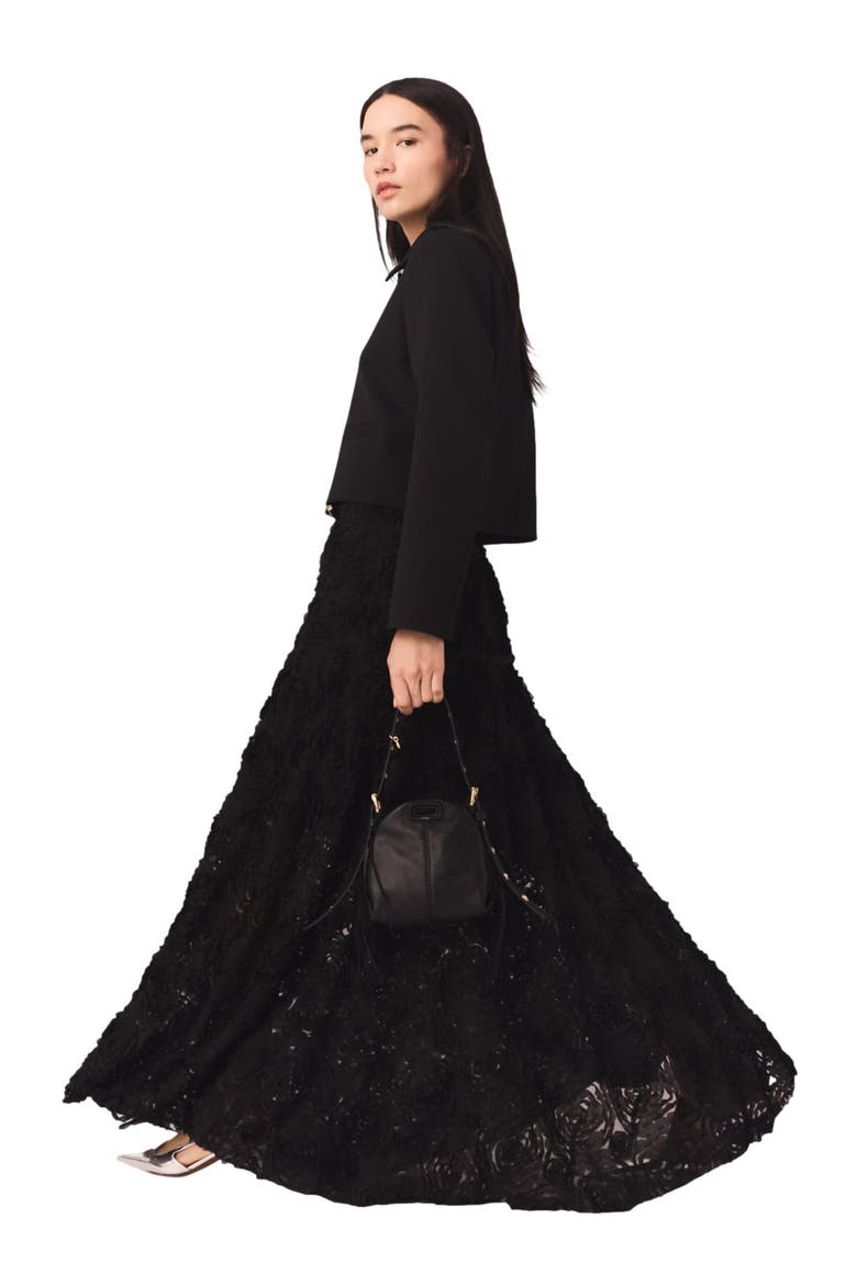 Long embroidered skirt, Alternate, color, Black