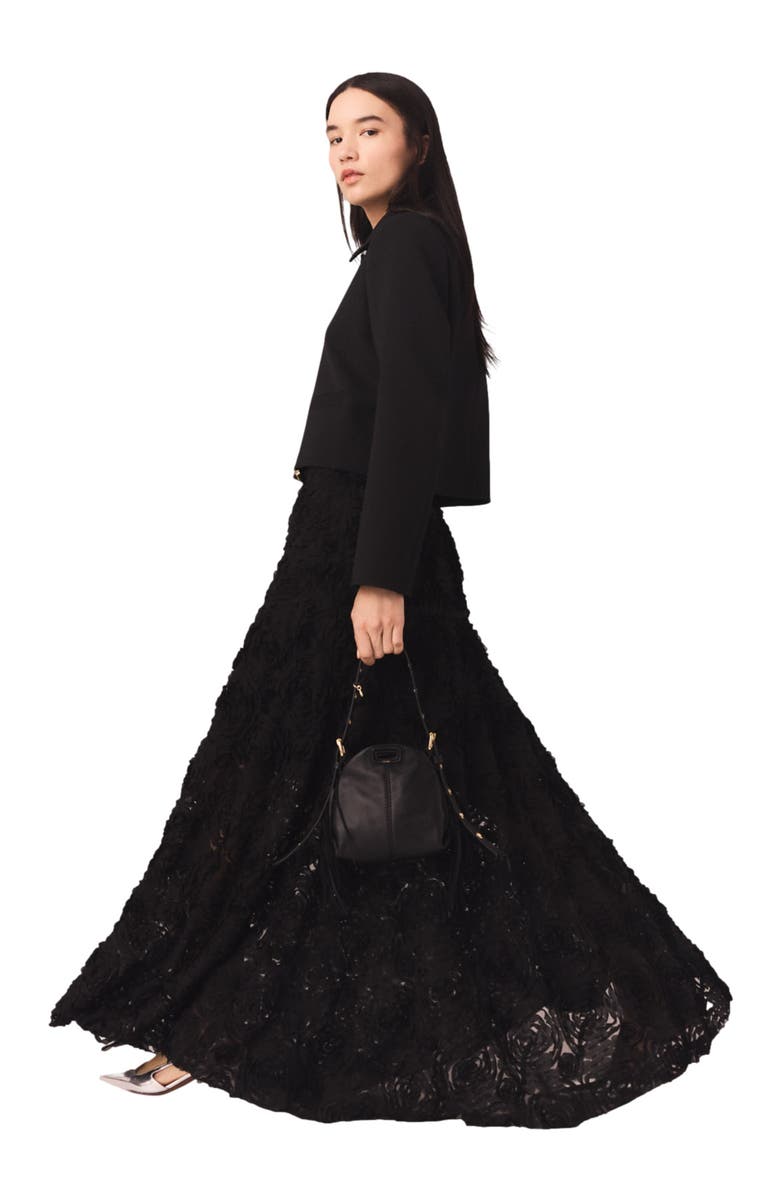 maje Long embroidered skirt, Alternate, color, Black