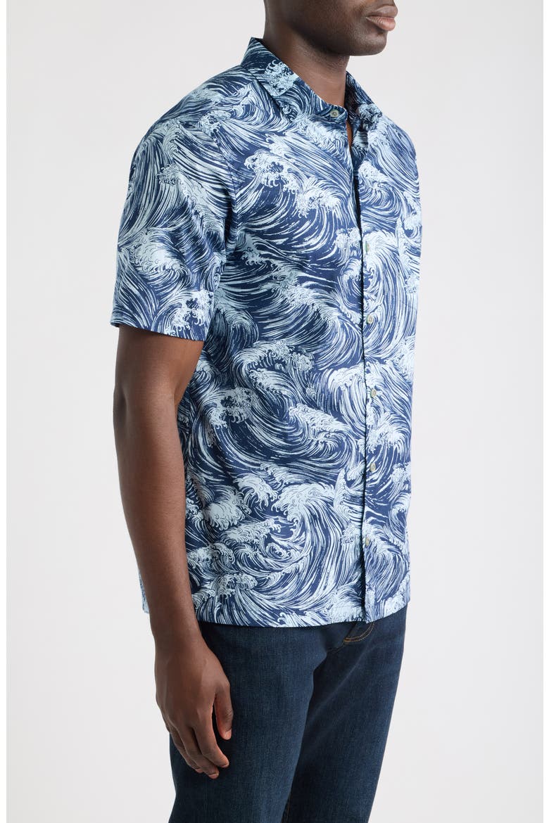 Gnarly Wave Print Camp Shirt, Alternate, color, NAVY