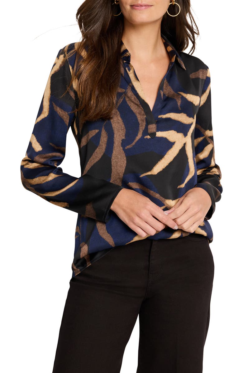 NIC+ZOE Midnight Fern Satin Top, Main, color, Indigo Multi