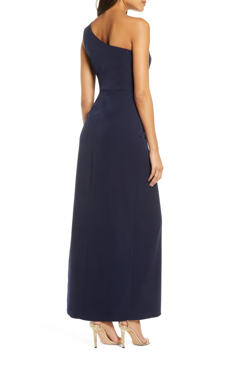 One-Shoulder Laguna Crepe Evening Gown, Alternate, color, NAVY