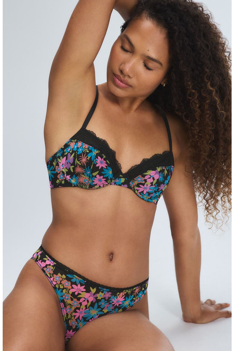 Hopelace Romantic Unlined Demi Bra, Alternate, color, BLACK CAVIAR FLOWER DITZ PRINT