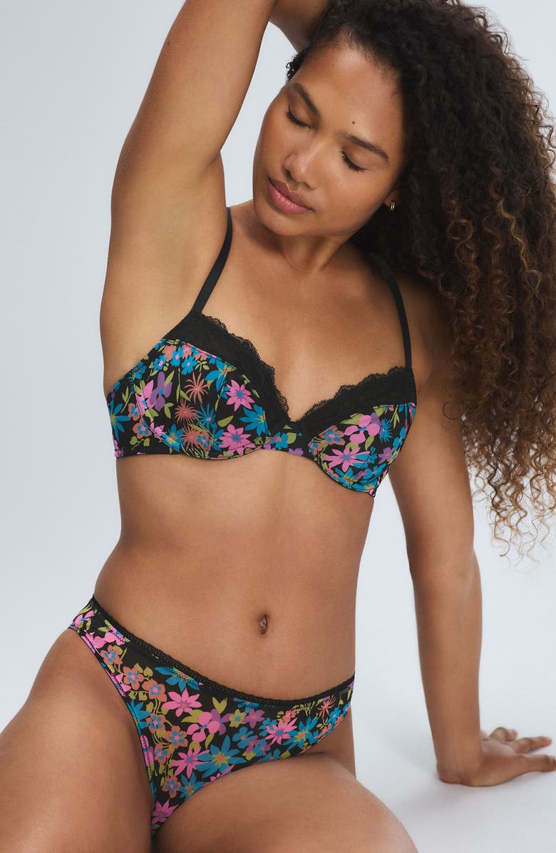 SAVAGE X FENTY Hopelace Romantic Unlined Demi Bra, Alternate, color, Black Caviar Flower Ditz Print