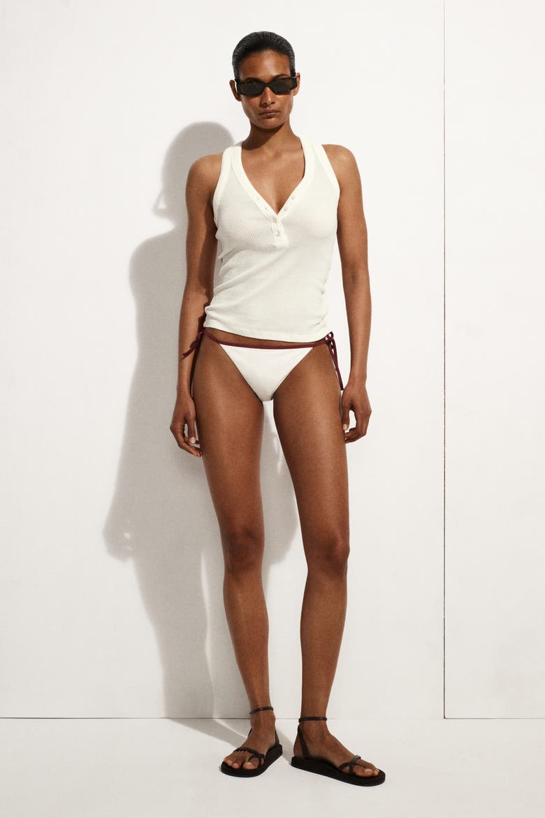 Contrast-trimmed Tie-side Bikini Briefs, Main, color, WHITE / RED