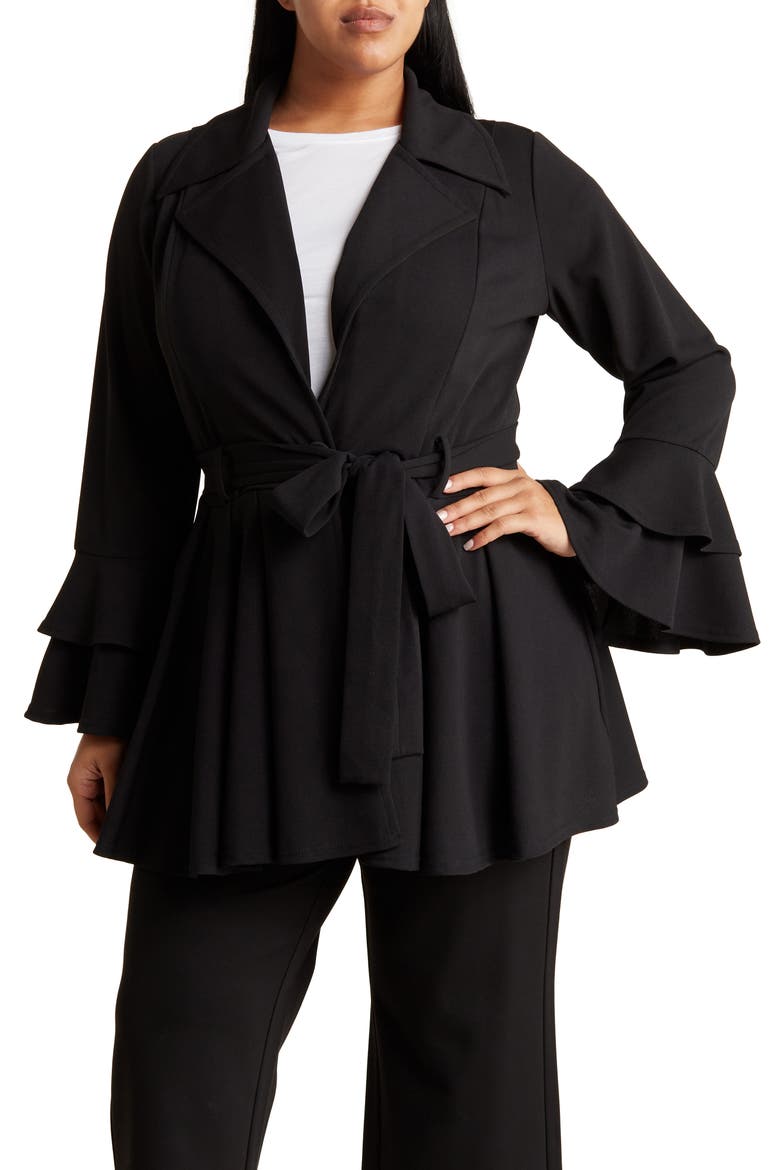 Carmen Tie Ruffle Cuff Blazer, Main, color, BLACK