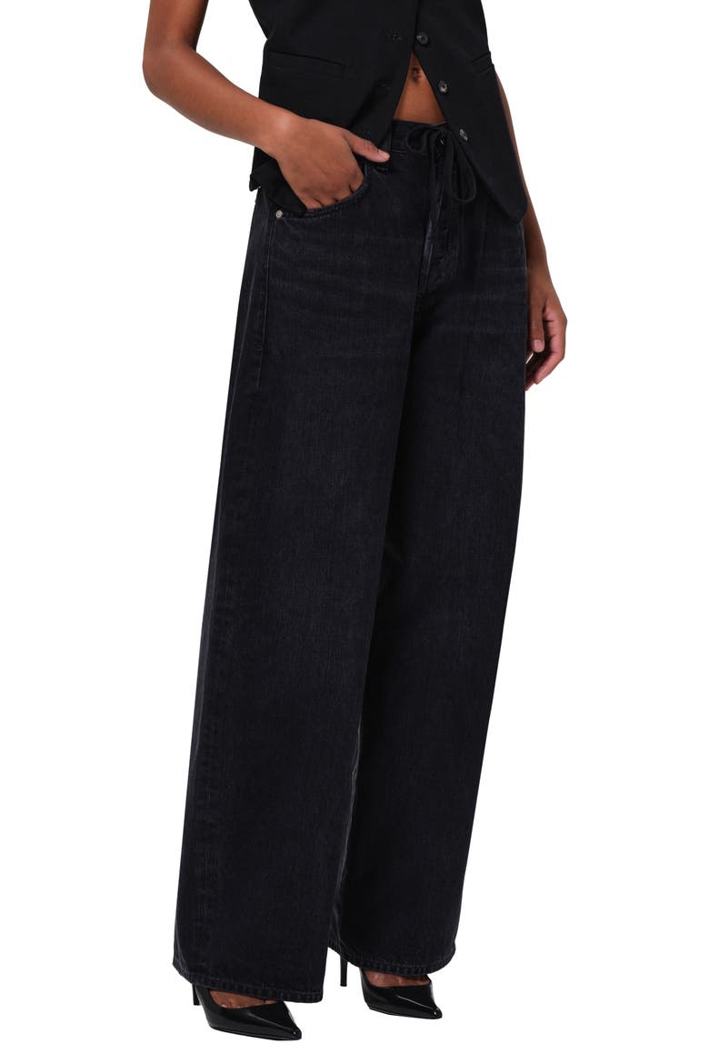 Brynn Drawstring High Waist Wide Leg Jeans, Alternate, color, MIDNIGHT SKY (BLACK)