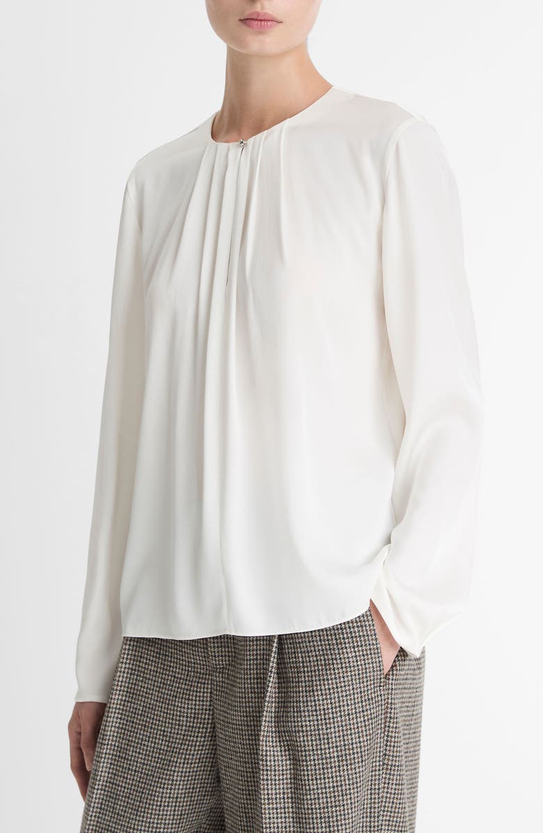 Vince Pleated Neck Silk Blend Top, Alternate, color, Off White