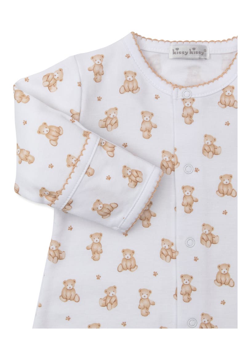 Teddy Bear Print Convertible Pima Cotton Gown, Alternate, color, WHITE/ TAN