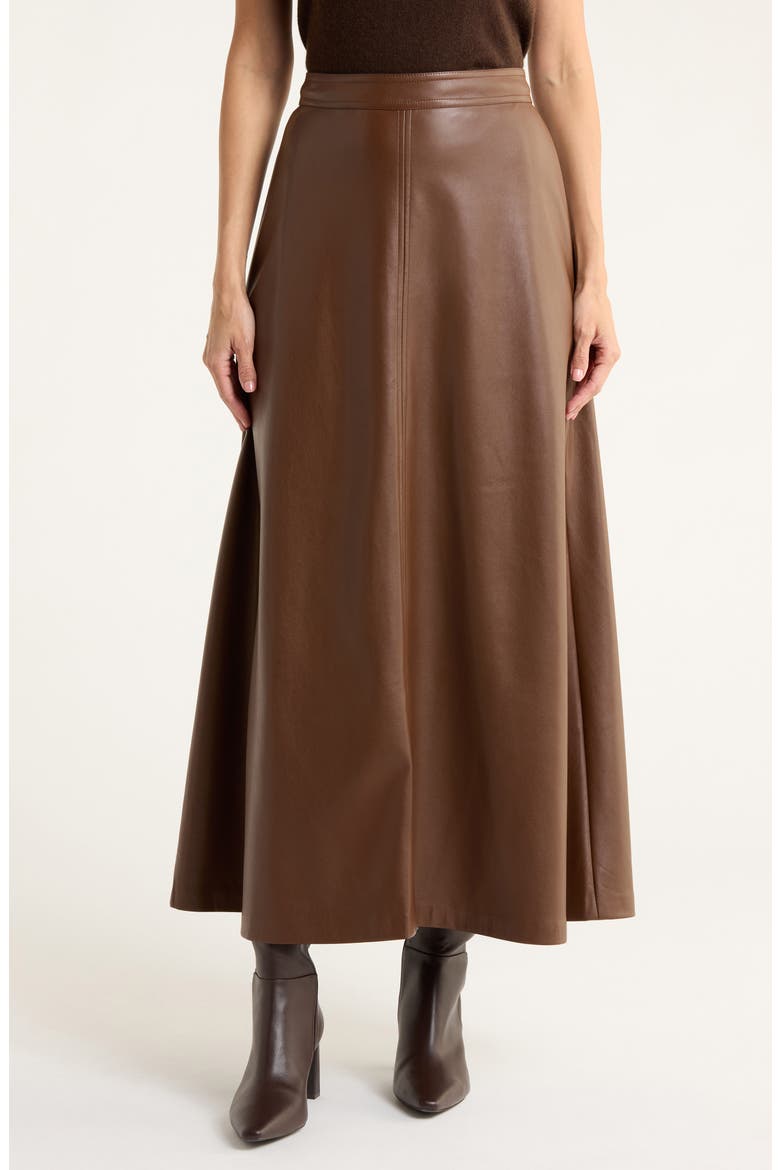 Faux Leather A-Line Midi Skirt, Main, color, PINE FORREST 276
