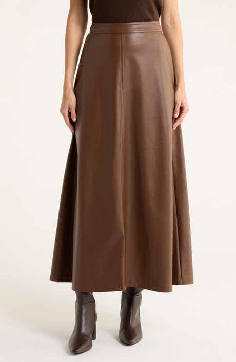 Vince Camuto Faux Leather A-Line Midi Skirt