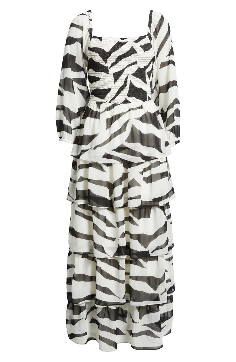 Chelsea28 Smocked Tiered Long Sleeve Maxi Dress, Alternate, color, Black- Ivory Geo