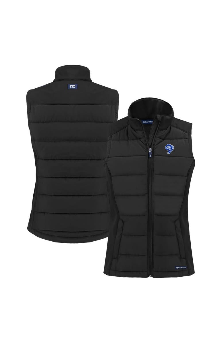 Cutter & Buck Women's Cutter & Buck  Black Los Angeles Rams Throwback Evoke Hybrid Eco Softshell Recycled Full-Zip Vest, Main, color, 