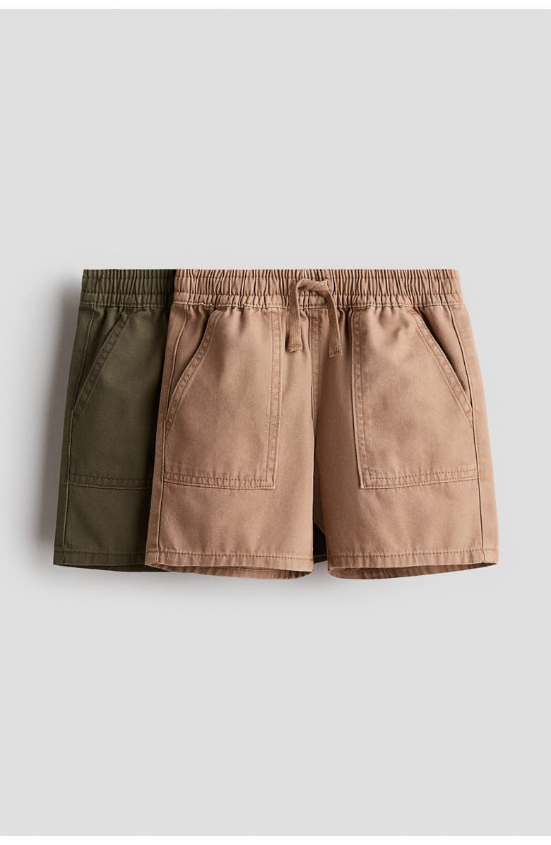 H&M 2-pack Canvas Shorts, Main, color, Dark Beige/Dark Khaki Green
