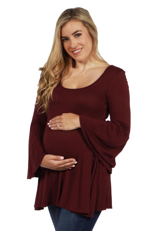 24seven Comfort Apparel Long Bell Sleeve Flared Maternity Tunic Top In Purple