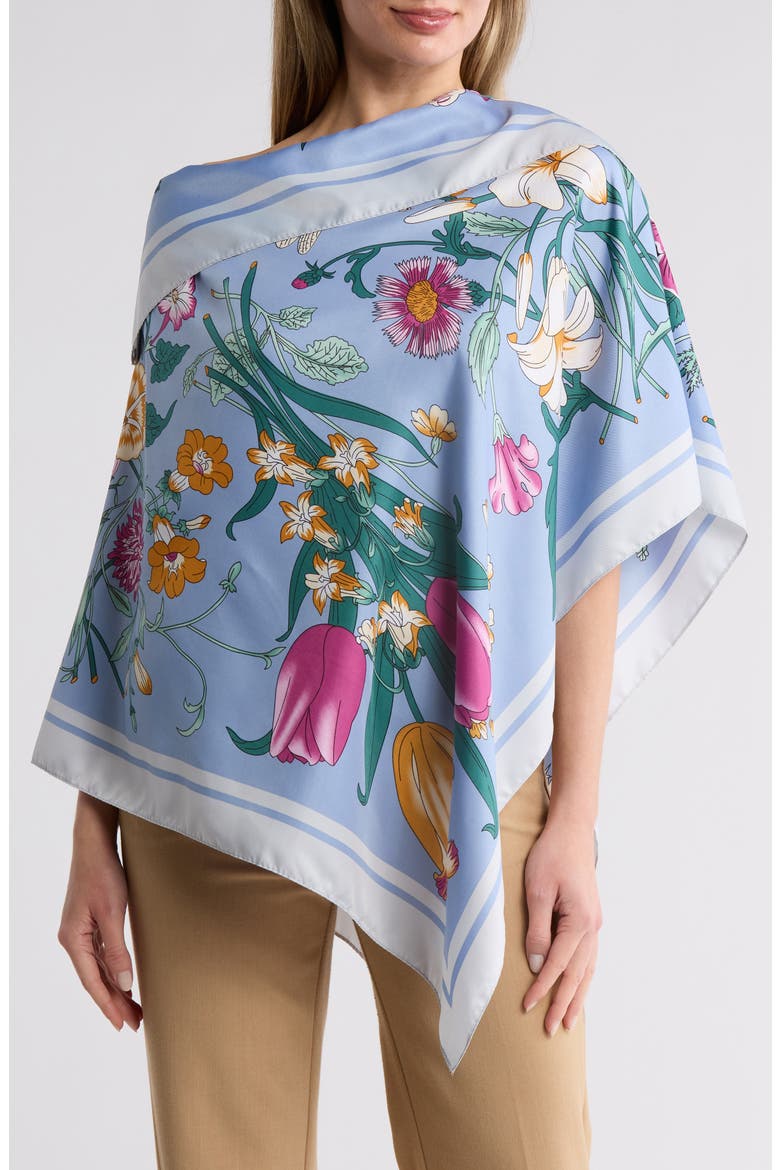 Floral Print Poncho, Main, color, LIGHT BLUE