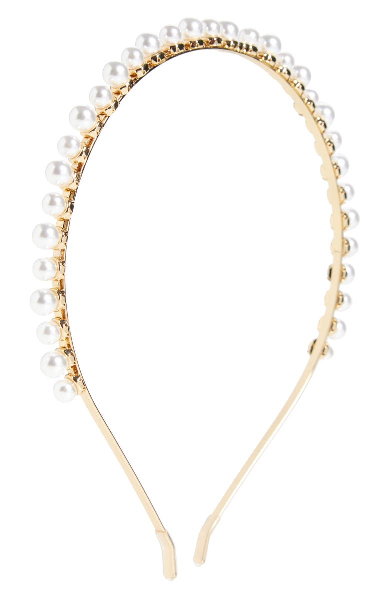 Ettika Elegant Faux Pearl Headband, Main, color, Gold