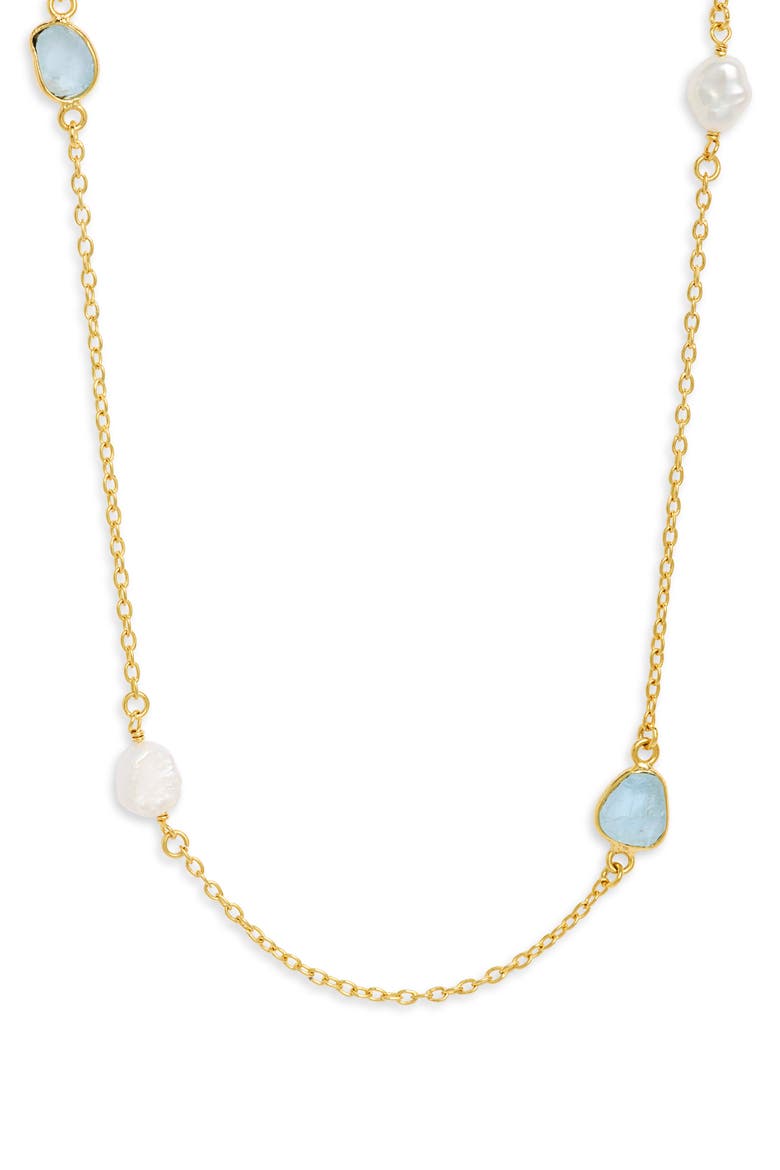 Ella Freshwater Pearl & Aquamarine Station Necklace, Alternate, color, GOLD