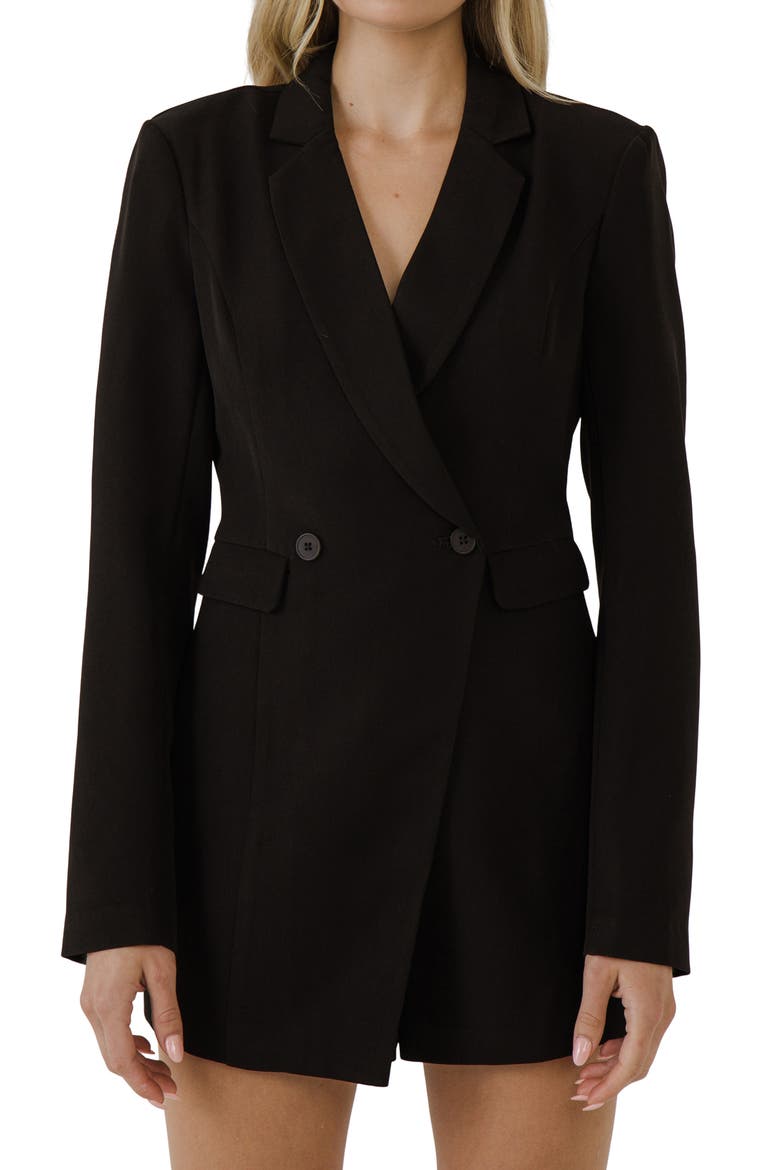 Long Sleeve Romper, Main, color, BLACK