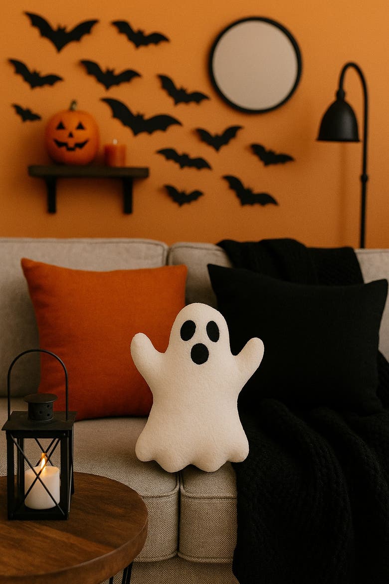Ghost Shaped Halloween Throw Pillow 13" x 19", Alternate, color, White