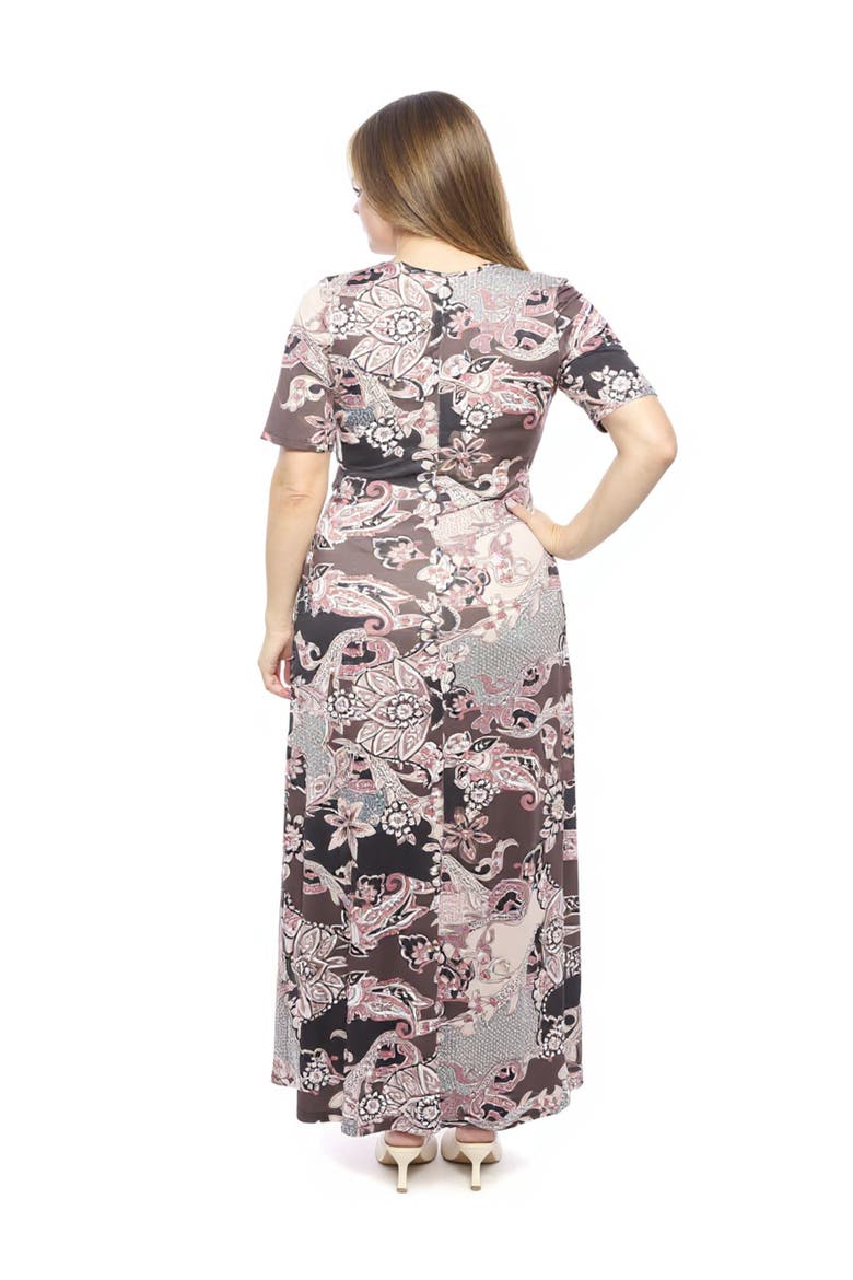 Curvy Essential Scoop Neck Elbow Sleeve A-Line Maxi Dress, Alternate, color, Brown Multi
