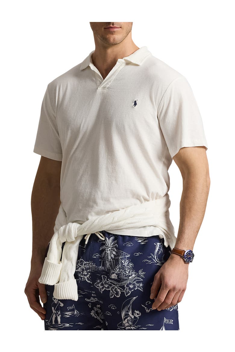 Big & Tall Cotton-Blend Johnny Collar Polo Shirt, Main, color, NEVIS