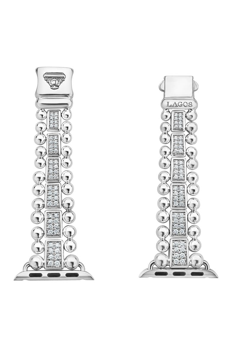 Smart Caviar Sterling Silver & Diamond Apple Watch® Watchband, Main, color, SILVER/ DIAMOND