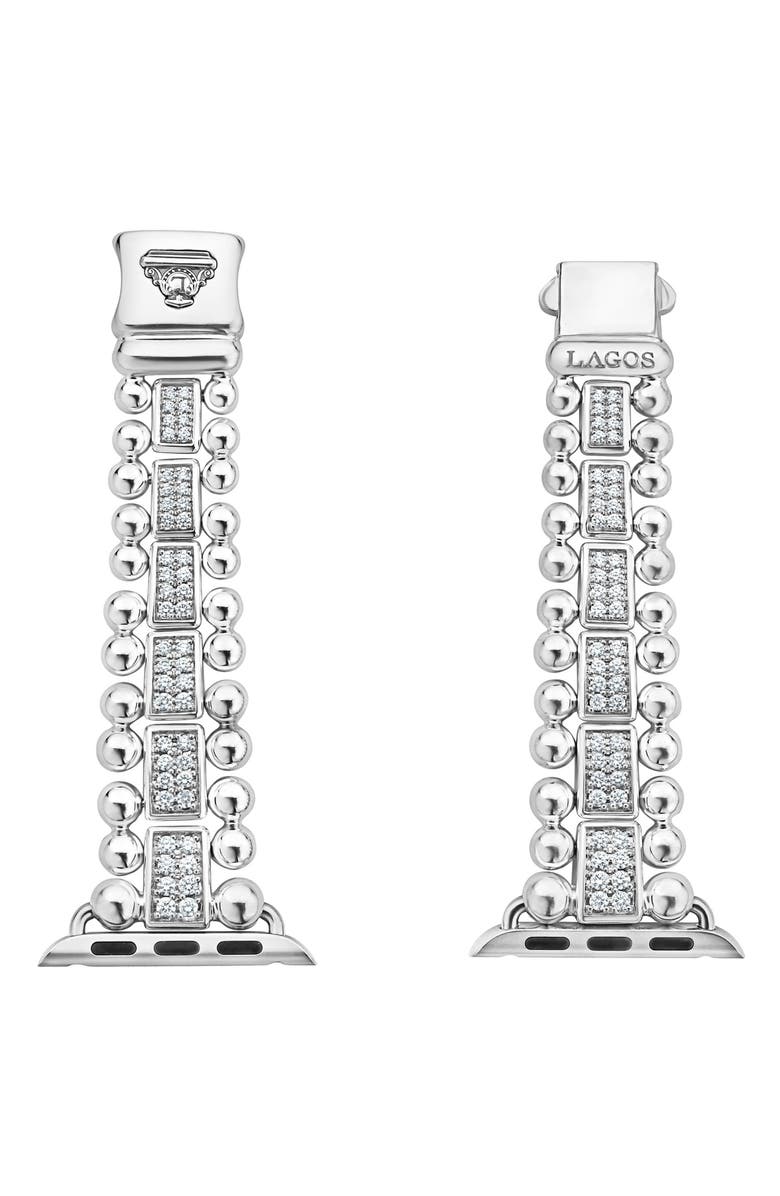 LAGOS Smart Caviar Sterling Silver & Diamond Apple Watch<sup>®</sup> Watchband, Main, color, Silver/ Diamond