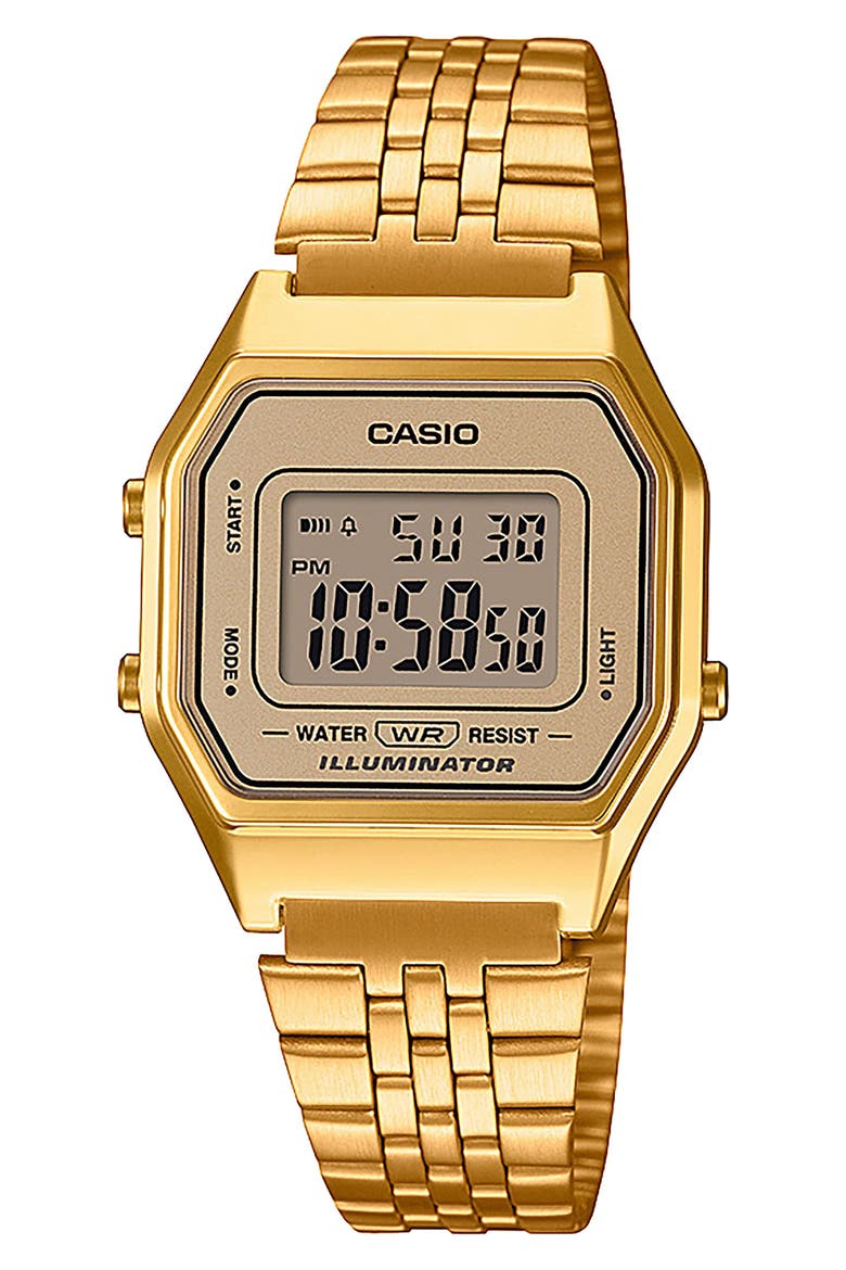 Vintage LA680WGA-9VT Digital Bracelet Watch, 33.5mm × 28.6mm, Main, color, GOLD