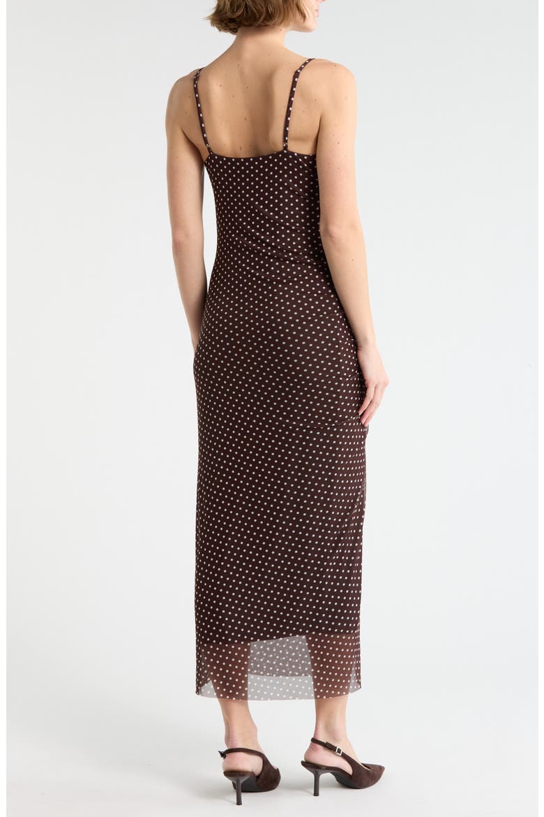 Cowl Neck Mesh Dress, Alternate, color, BROWN- WHITE EDITOR DOT