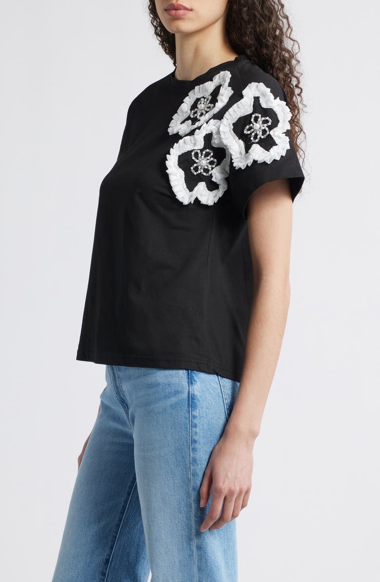 NIKKI LUND Celine Flower Appliqué Top, Alternate, color, Black