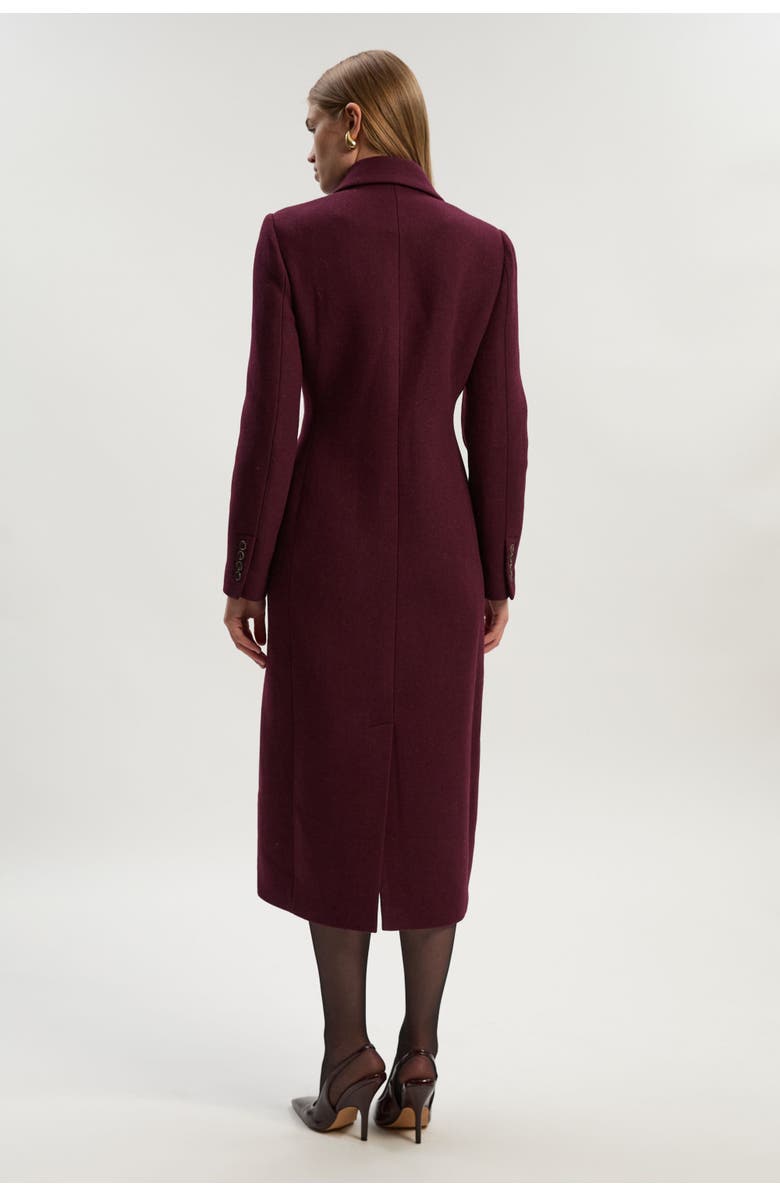 Karen Millen Wool Double Breasted Tailored Midi Coat, Alternate, color, Burgundy