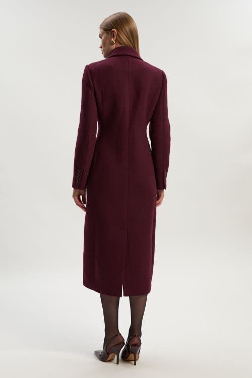 Karen Millen Wool Double Breasted Tailored Midi Coat In Burgundy